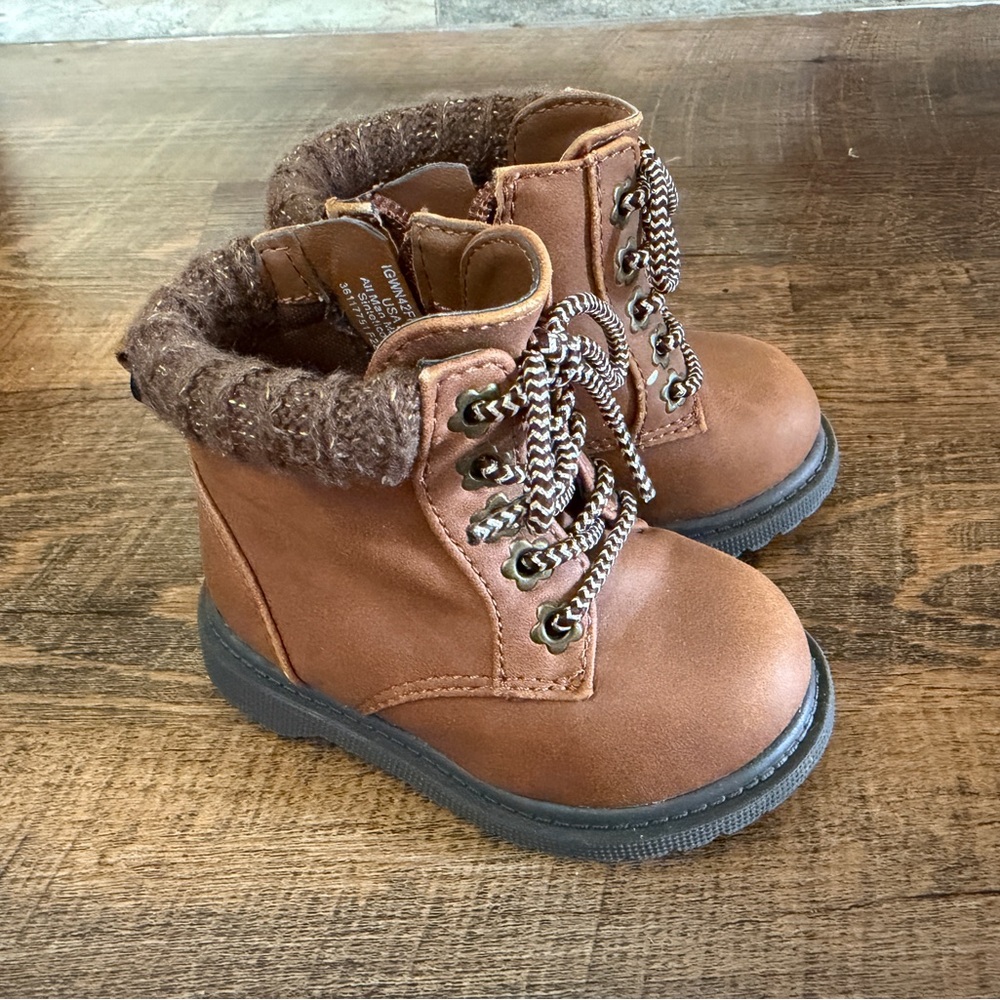 Kids Brown Lace-Up Boots
